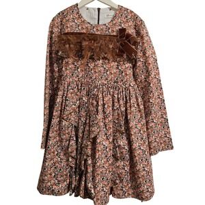 Pettigirl Girls Floral Dress‎ Feather Ribbon Bow Long Sleeve Party Occasion